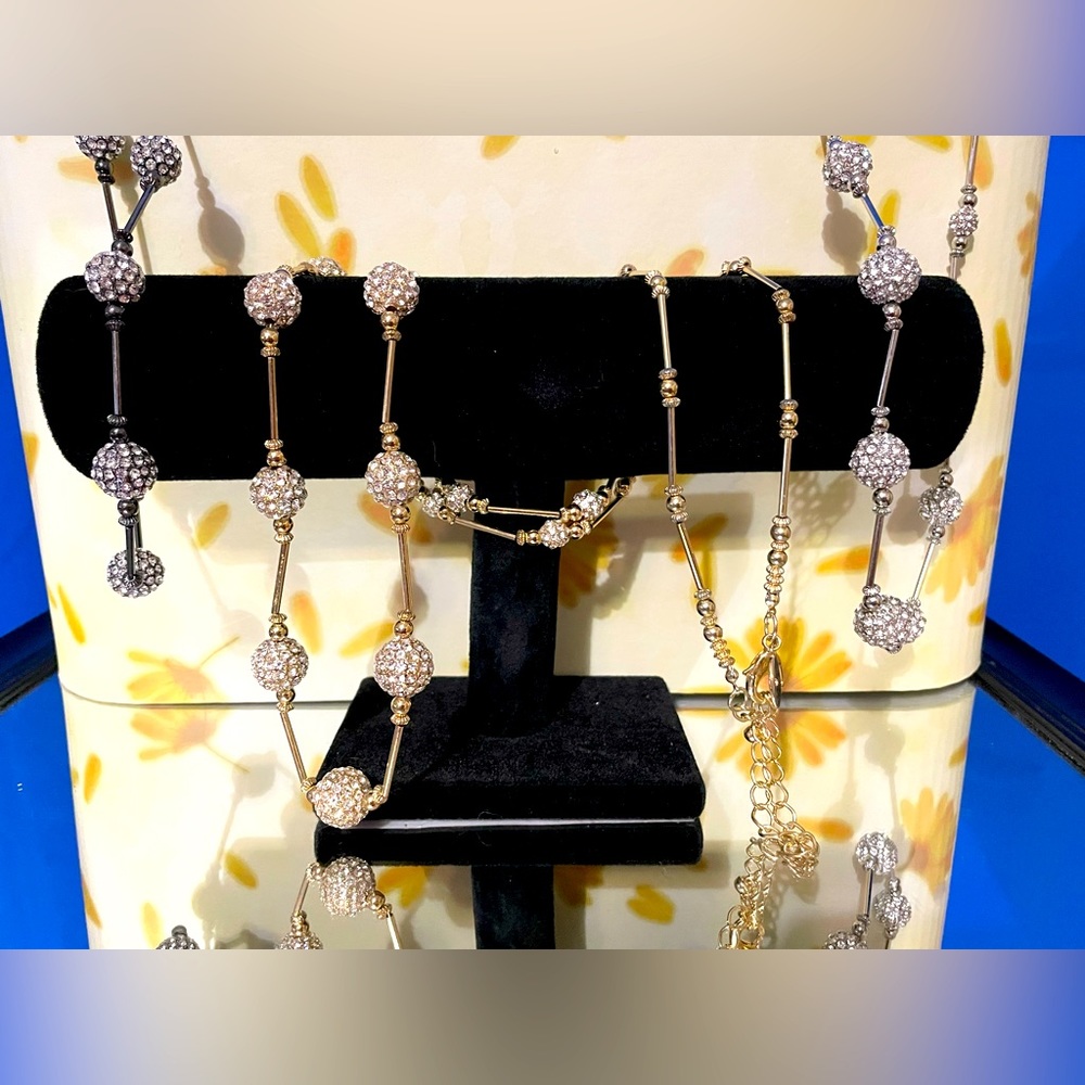 Chicos Necklace Bundle 3 Pave SilverTone, GoldTone, Black Fireball Single Strand